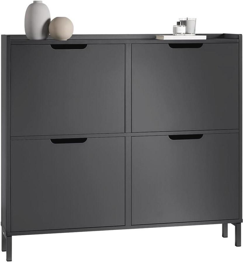Schoenenopbergkast met 4 Kleppen Ruimtebesparende Schoenenkast voor Hal Entree en Slaapkamer Zwart 100x19x91cm