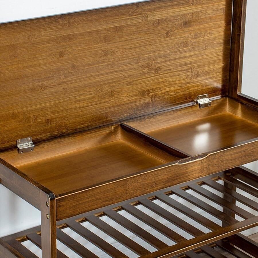 Schoenenopslag kapstok met klaplade en gestoffeerde zitting vrijstaande instapbank eenvoudige montage multifunctioneel ontwerp schoenenbank opbergbank kapschuur