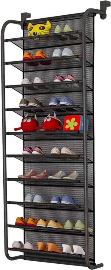 Schoenenorganisator met 10 niveaus boven de deur hangende schoenenopbergplank sterke metalen haken voor kasten en pantry's