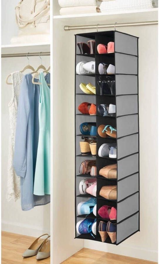Schoenenorganizer hangende opberger kledingkastorganizer voor kledingkasten en slaapkamers groot hangend met 20 vakken antraciet zwart