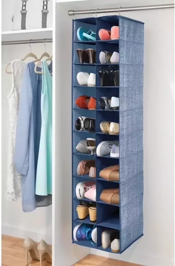 Schoenenorganizer hangende opberger kledingkastorganizer voor kledingkasten en slaapkamers groot hangend met 20 vakken marineblauw