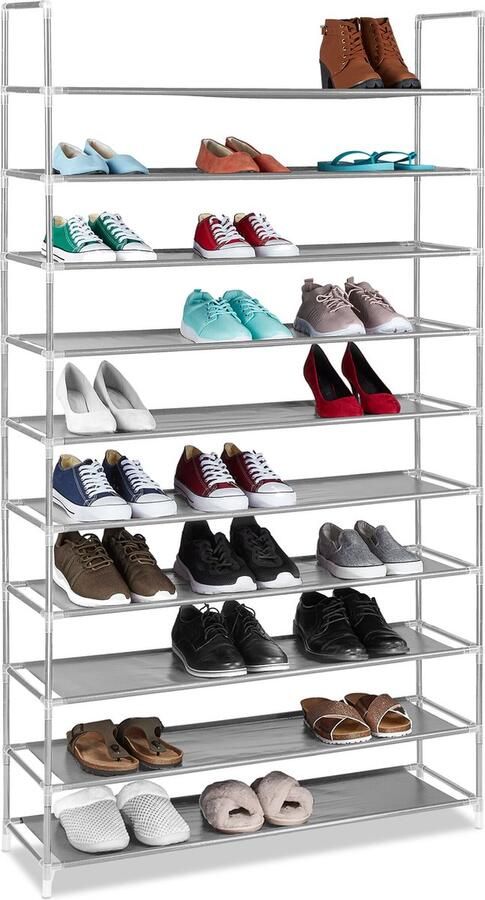 Relaxdays schoenenrek XXL 50 paar schoenen 10 etages schoenenkast textiel grijs