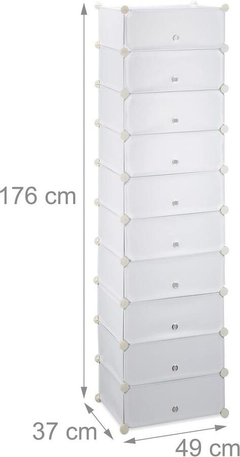 Schoenenrek 10 etages klikverbinding ruimtebesparend 176 x 49 x 37 cm wit