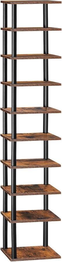 Schoenenrek 10-laags hoekschoenenrek smal schoenenrek schoenenkast schoenenstandaard hal slaapkamer donkerbruin-zwart