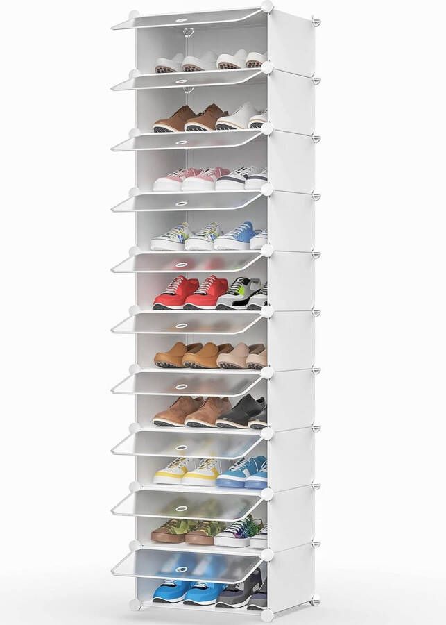 Schoenenrek 10-laags schoenenkast plastic schoenenrekken organisator voor kast hal slaapkamer entree wit en transparant
