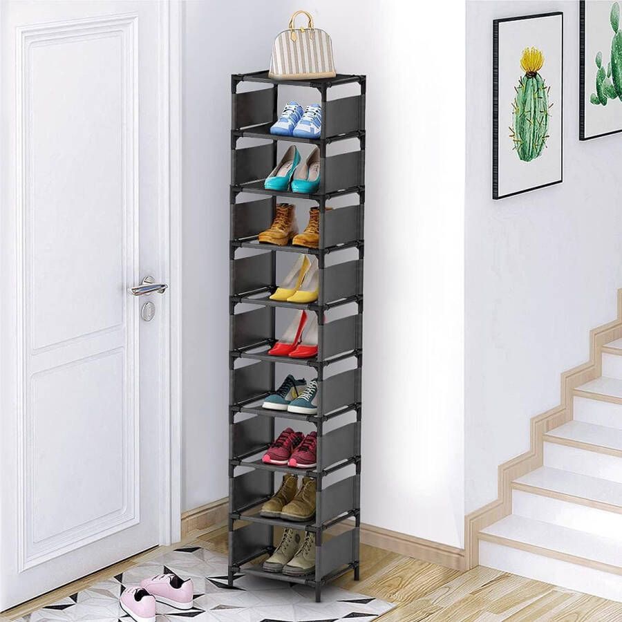 schoenenrek 10 lagen Ruimtebesparend 10 paar hoge schoenen organizer schoenenplanken Smalle schoenenrek stapelbare cubby opslag voor entree kast slaapkamer garage kledingkast over