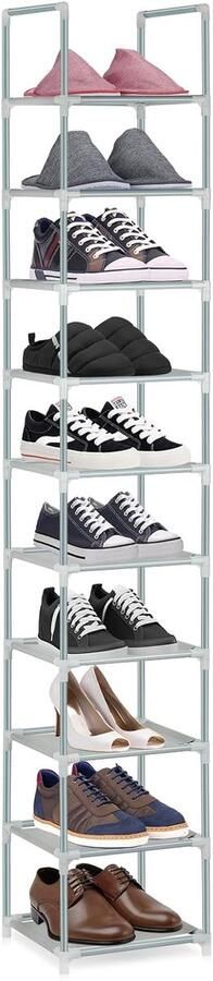 Schoenenrek 10 lagen veelzijdig schoenenrek voor thuis schoenentoren rek metalen schoenenstandaard organizer ruimtebesparend voor ingang slaapkamer grijs