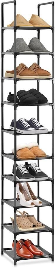 Schoenenrek 10 lagen veelzijdig schoenenrek voor thuis schoenentoren rek metalen schoenenstandaard organizer ruimtebesparend voor ingang slaapkamer zwart