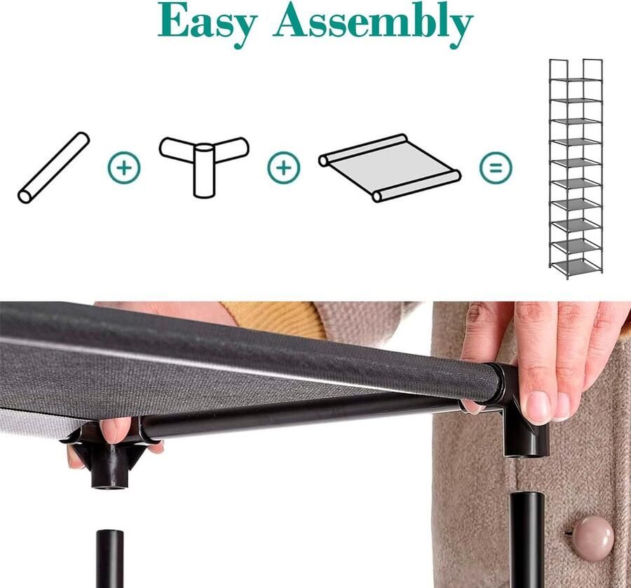 Schoenenrek 10 niveaus (28 x 45 x 173 cm) schoenenkast smal en hoog schoenenrek van kunststof verticaal plank showrek (10 niveaus S)