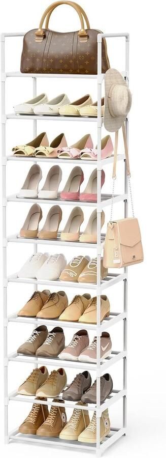 Schoenenrek 10 niveaus open schoenenkast van metaal schoenenrekken smal en hoog schoenenstandaard ruimtebesparend 2 m hoog voor ingang hal slaapkamer kleedkamer