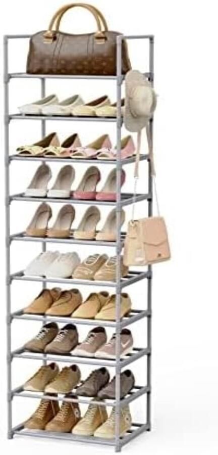Schoenenrek 10 niveaus open schoenenkast van metaal schoenenrekken smal en hoog schoenenstandaard ruimtebesparend 2 m hoog voor ingang hal slaapkamer