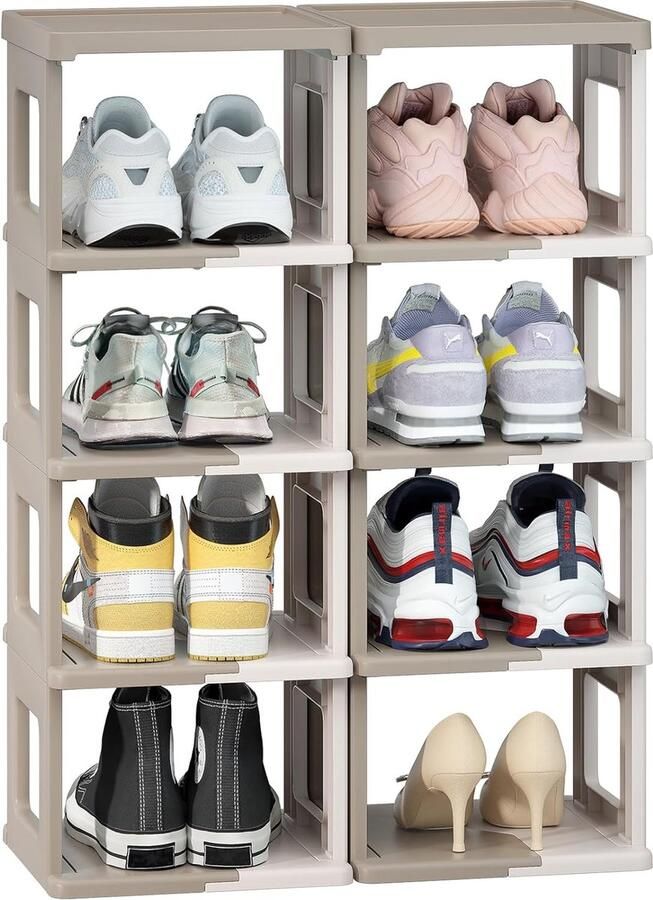 Schoenenrek 10 niveaus schoenenrek smal schoenenrek schoenenkast ruimtebesparend stapelbaar schoenenstandaard upgrade-grootte schoenenopslag stabiel rek (melkachtig wit & bruin)