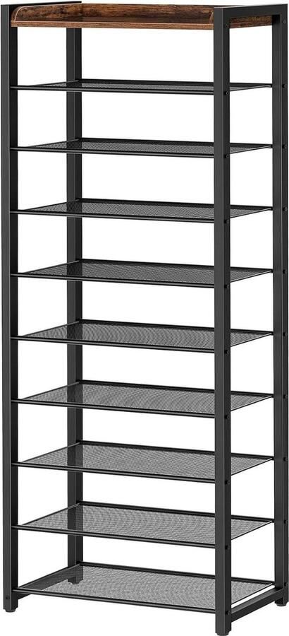 Schoenenrek 10 niveaus smal schoenenrek schoenenkast 18-25 paar donkerbruin-zwart EBF40XJ01