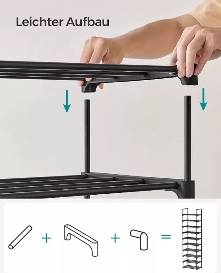 Schoenenrek 10 planken groot schoenenrek doe-het-zelf – DIY standplank – ruimtebesparend – multifunctioneel – woonkamer – slaapkamer – keuken – zwart