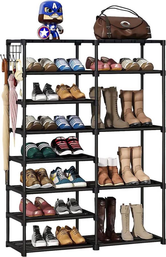 Schoenenrek 11-laags schoenenrek 22-27 paar schoenen en laarzen ruimtebesparend schoenenrek met haak voor hal woonkamer slaapkamer 125x86x30cm