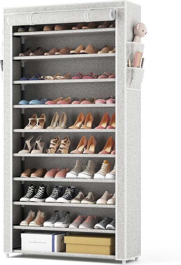 Schoenenrek 11 niveaus schoenenkast hoog voor 50 paar schoenen schoenenopslag met stofdichte overtrek schoenenorganizer metalen frame print voor hal woonkamer