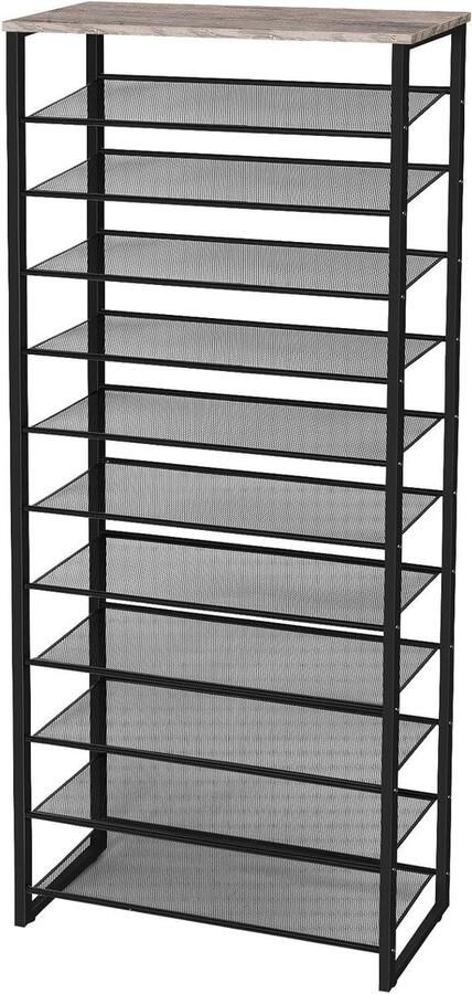 Schoenenrek 12 verdiepingen Groot schoenenrek voor 35-45 paar Metalen frame Industriële stijl Hal woonkamer slaapkamer Greige-zwart