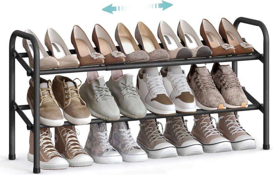 Schoenenrek 2-laags metalen plank verstelbare schoenen staande plank voor gang kledingkast entree inktzwart