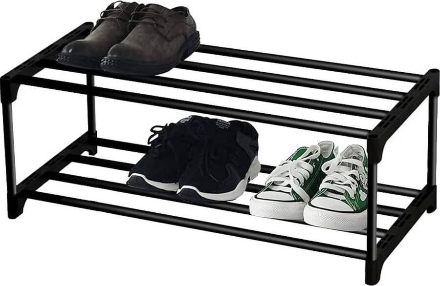 Schoenenrek 2 niveaus klein kan 6 paar schoenen bevatten schoenenrek opslag organisator antiroestcoating geschikt voor slaapzaal huurhuis balkon zwart