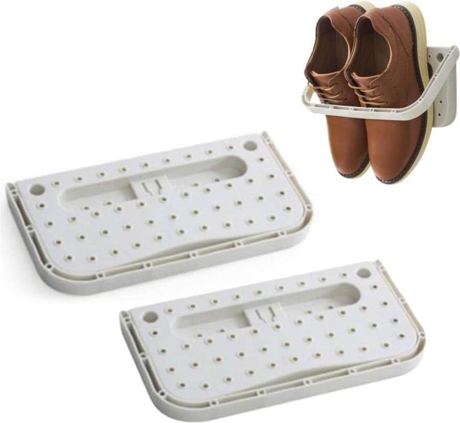 Schoenenrek 2 stuks schoenen rek schoenenrek hangend Opvouwbare Schoenenhouder schoenenorganizer Schoenen Opbergsysteem Voor Thuis slaapzaal en kampeerder Wandmontage Ruimtebesparende Grijs Kunststof 28*14*2CM