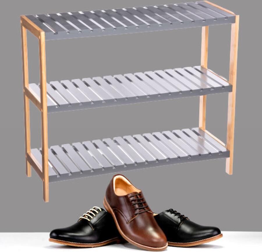 Decopatent Schoenenrek 3 etages Houten opbergrek voor 9 paar schoenen Bamboe Mdf Ruimtebesparend 3 laags schoenenplank