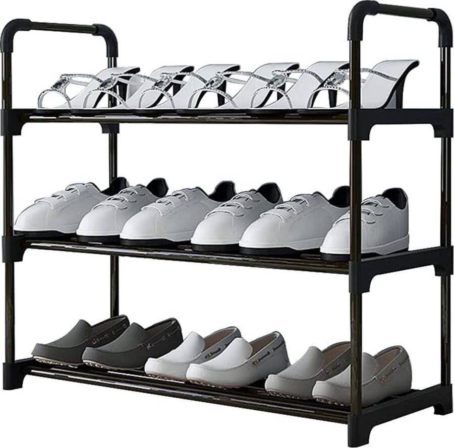 Schoenenrek 3-laags klein schoenenrek geschikt voor 9 paar schoenen schoenenplank opbergsysteem roestwerende coating geschikt voor slaapzaal huurhuis balkon stapelbaar schoenenrek (3 lagen)