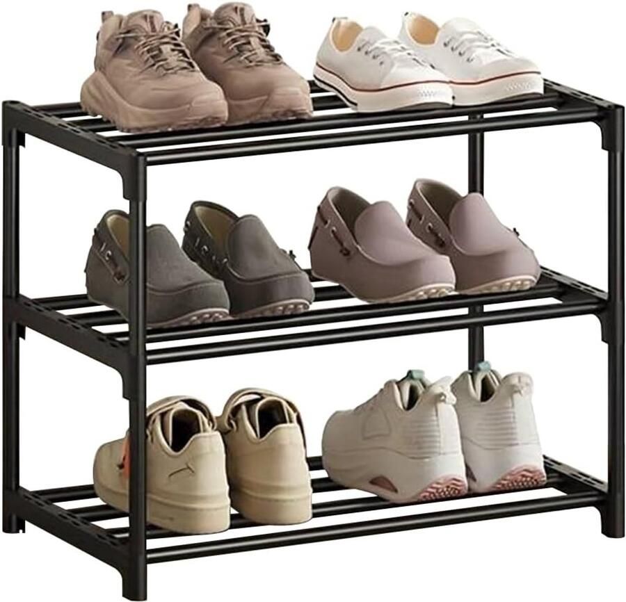 Schoenenrek 3-laags schoenenrek klein slanke schoenenrekopslag antiroestcoating geschikt voor slaapzaal huurhuis balkon stapelbaar smal schoenenrek (zwart 3