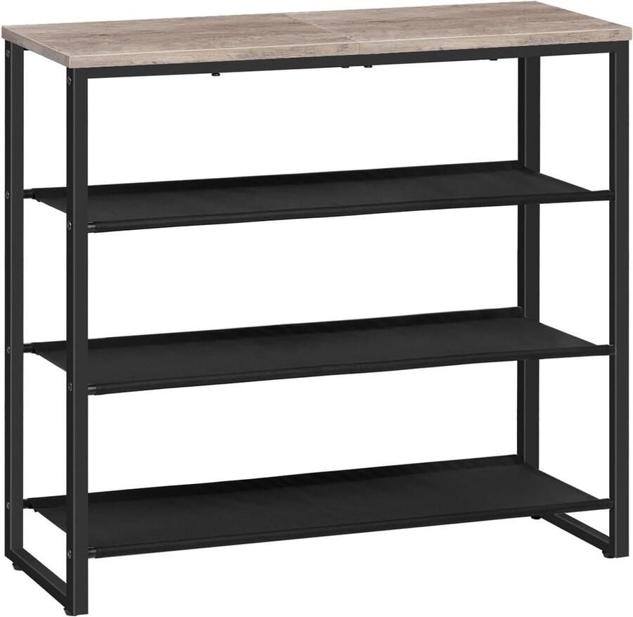 Schoenenrek 4 Niveaus – Industrieel Schoenenrek met 3 Oxford Lagen en 1 Paneellaag – Voor 12-16 Paar – Hal Gang – Verweerd Grijs