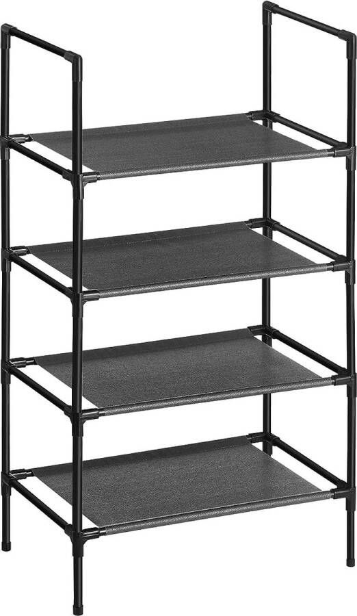 Schoenenrek 4 niveaus schoenenrek schoenenopberger smal 28 x 45 x 80 cm metalen frame planken van vliesstof voor hal slaapkamer zwart LSR004B02 - Foto 1