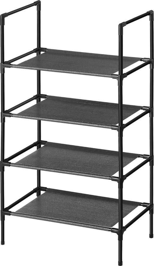 Schoenenrek 4 niveaus smal 28 x 45 x 80 cm zwart metalen frame voor hal slaapkamer