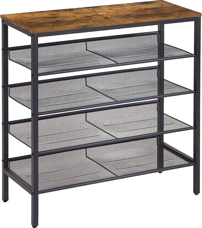 Schoenenrek 5-laags schoenenkast verstelbare roosterplanken stabiel en ruimtebesparend gemaakt van hout en metaal voor entree woonkamer hal industrieel ontwerp vintage