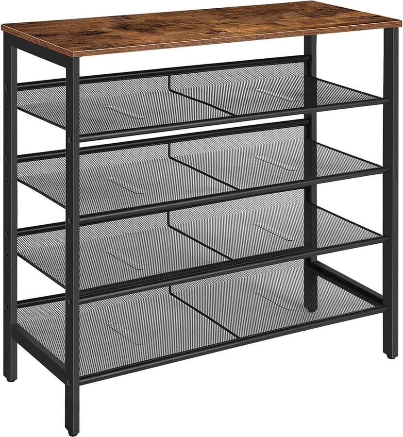 JGS Stijlvol en Duurzaam Schoenenrek 5-Laags Verstelbaar Metaal in Vintage Bruin-Zwart