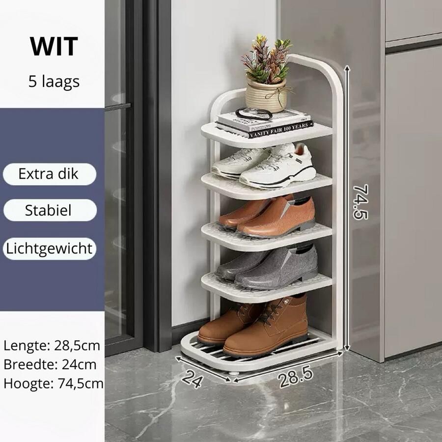 Schoenenrek 5 laags Wit Schoenen Opbergruimte Opbergen