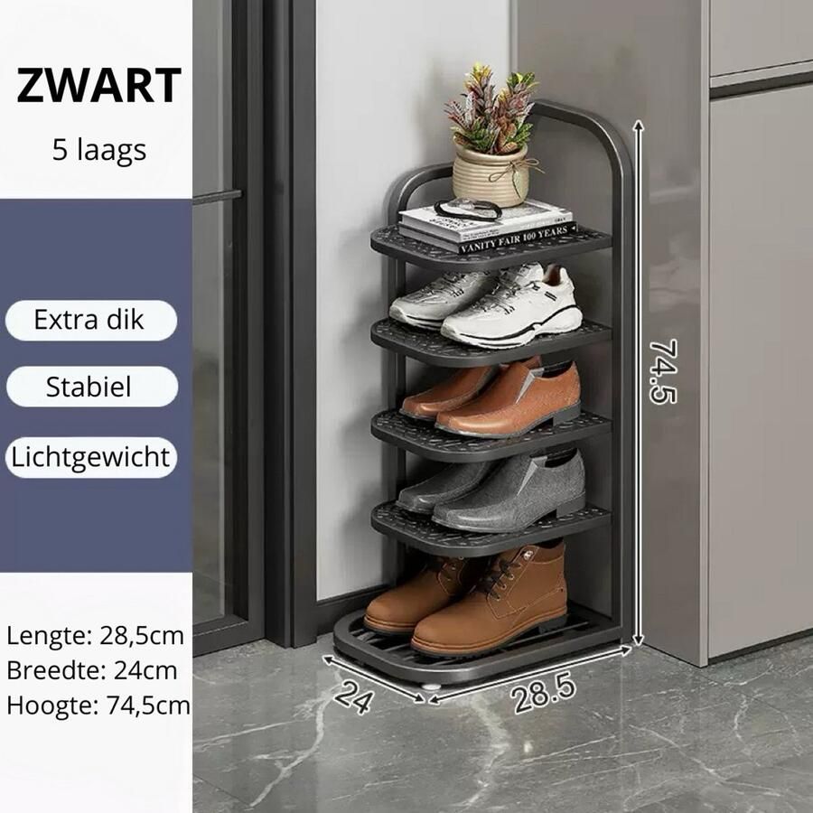 Schoenenrek 5 laags Zwart Schoenen Opbergruimte Opbergen