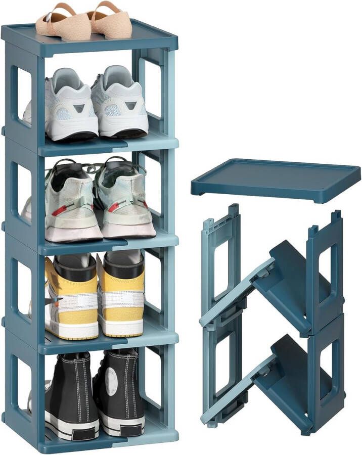 Schoenenrek 5 niveaus schoenenrek smal schoenenrek schoenenkast ruimtebesparend stapelbaar schoenenstandaard upgrade-grootte schoenenopslag stabiele plank (donkerblauw & lichtblauw)
