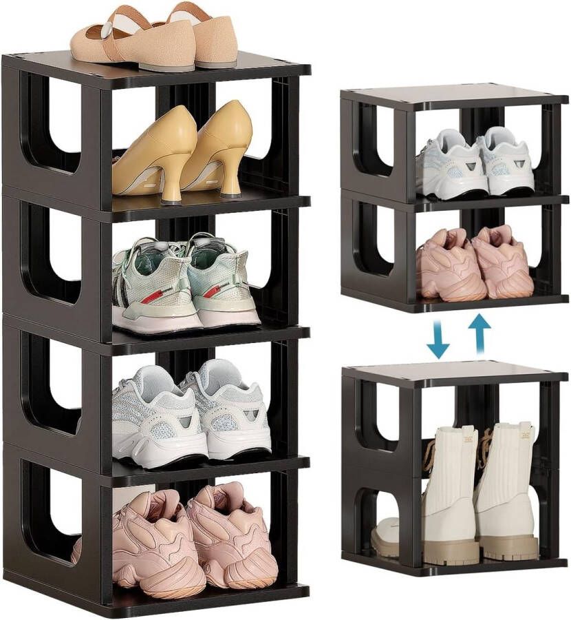 Schoenenrek 5 niveaus schoenenrek smal zwart schoenenrek schoenenopslag ruimtebesparend stapelbaar schoenenrek voor entree hal slaapkamer