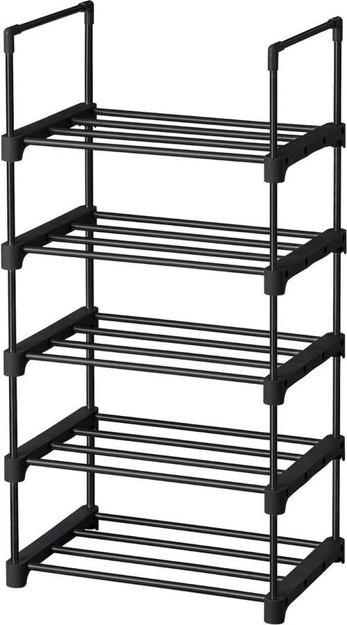Schoenenrek 5 niveaus stapelbaar ruimtebesparend multifunctioneel zwart plank hal slaapkamer woonkamer opbergrek
