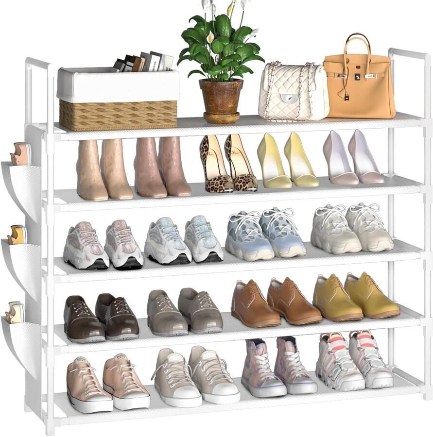 Schoenenrek 5 niveaus wit schoenenorganizer voor 20-25 paar schoenen ruimtebesparend en stabiel voor entree kledingkast en garage