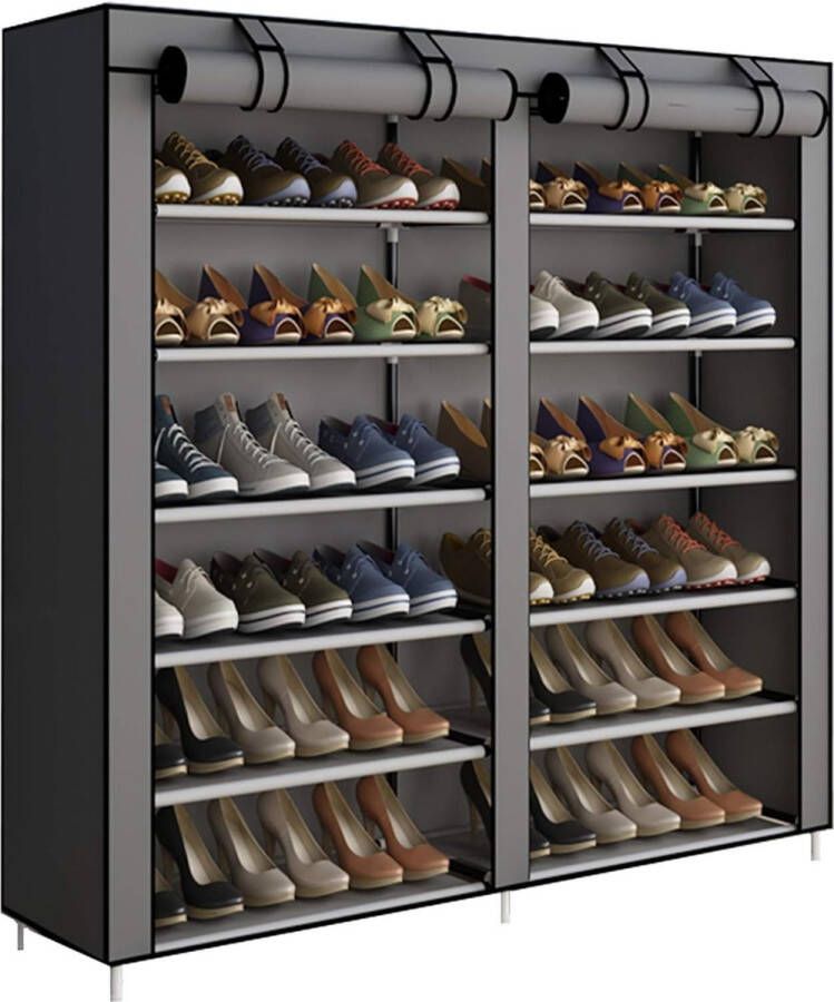 Schoenenrek 6-laags schoenenrek ruimte voor maximaal 36 paar schoenen met niet-geweven stoffen bekleding grijs