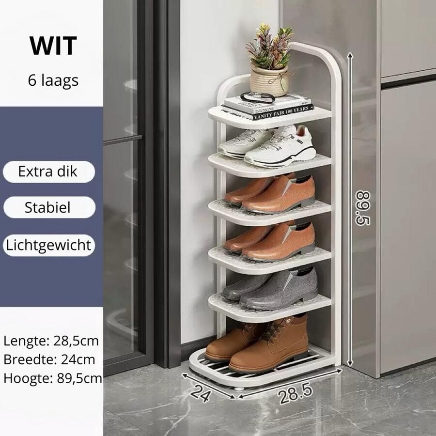 Schoenenrek 6 laags Wit Schoenen Opbergruimte Opbergen