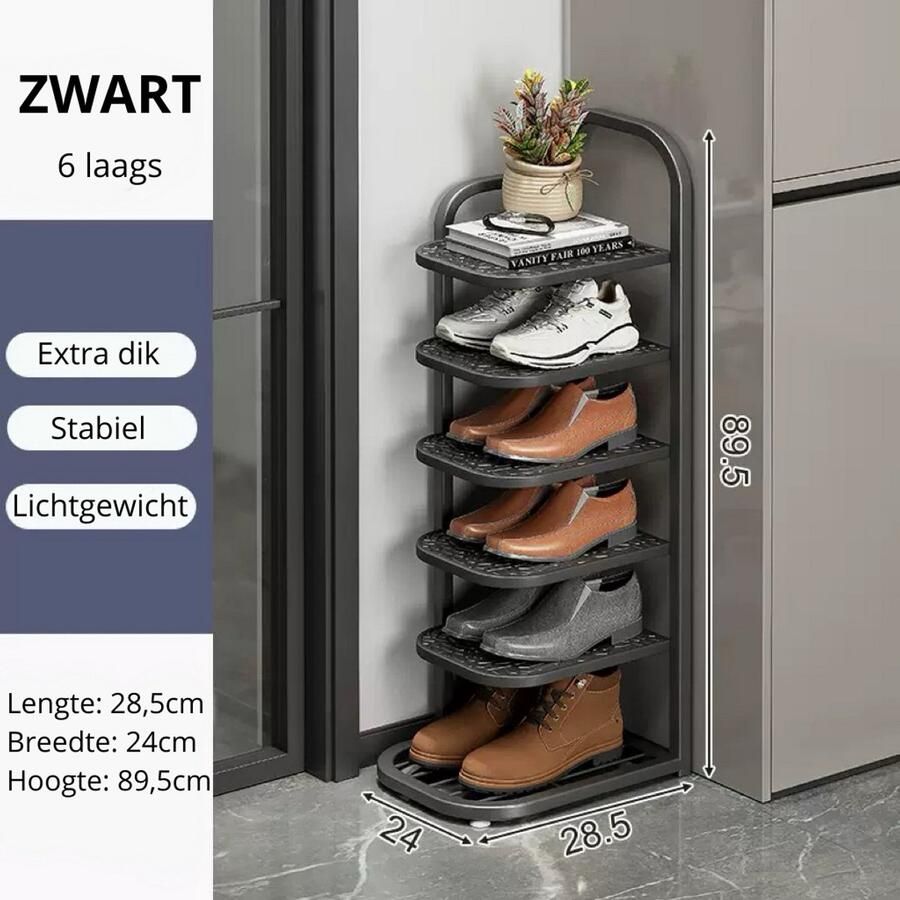 Schoenenrek 6 laags Zwart Schoenen Opbergruimte Opbergen