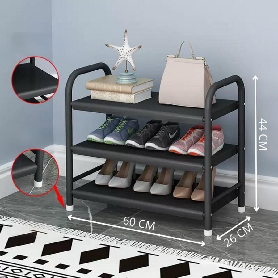 Schoenenrek 60 cm 3 laags Kleur Zwart Schoenen Opbergruimte Opbergen