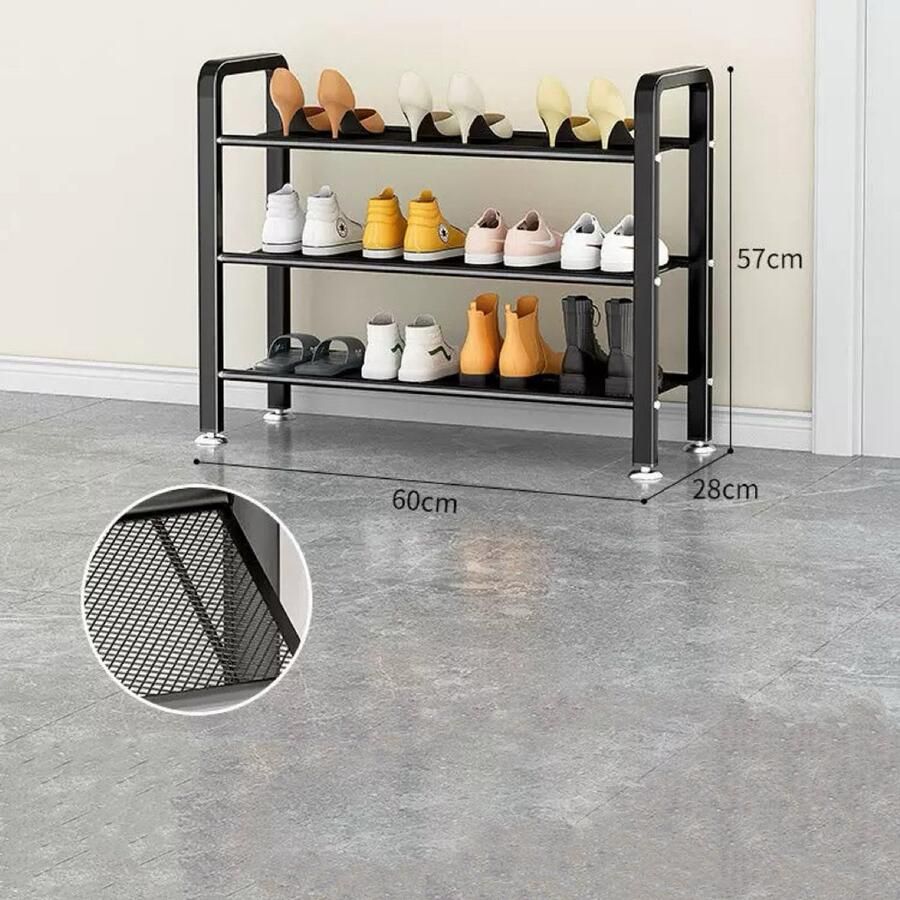 Schoenenrek 60 cm 3 laags Kleur Zwart Schoenen Opbergruimte Opbergen - Foto 2
