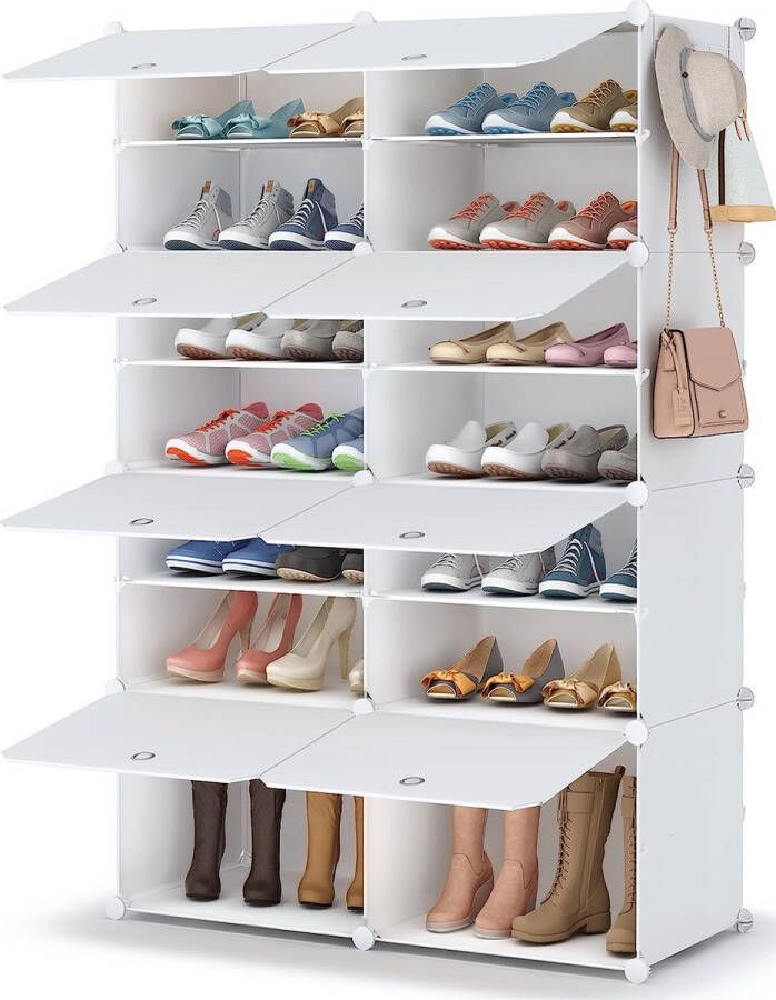 Schoenenrek 7-traps schoenenkast schoenenopslag voor 28 paar schoenen en laarzen kunststof schoenenrekken schoenenorganizer voor hal slaapkamer ingang wit