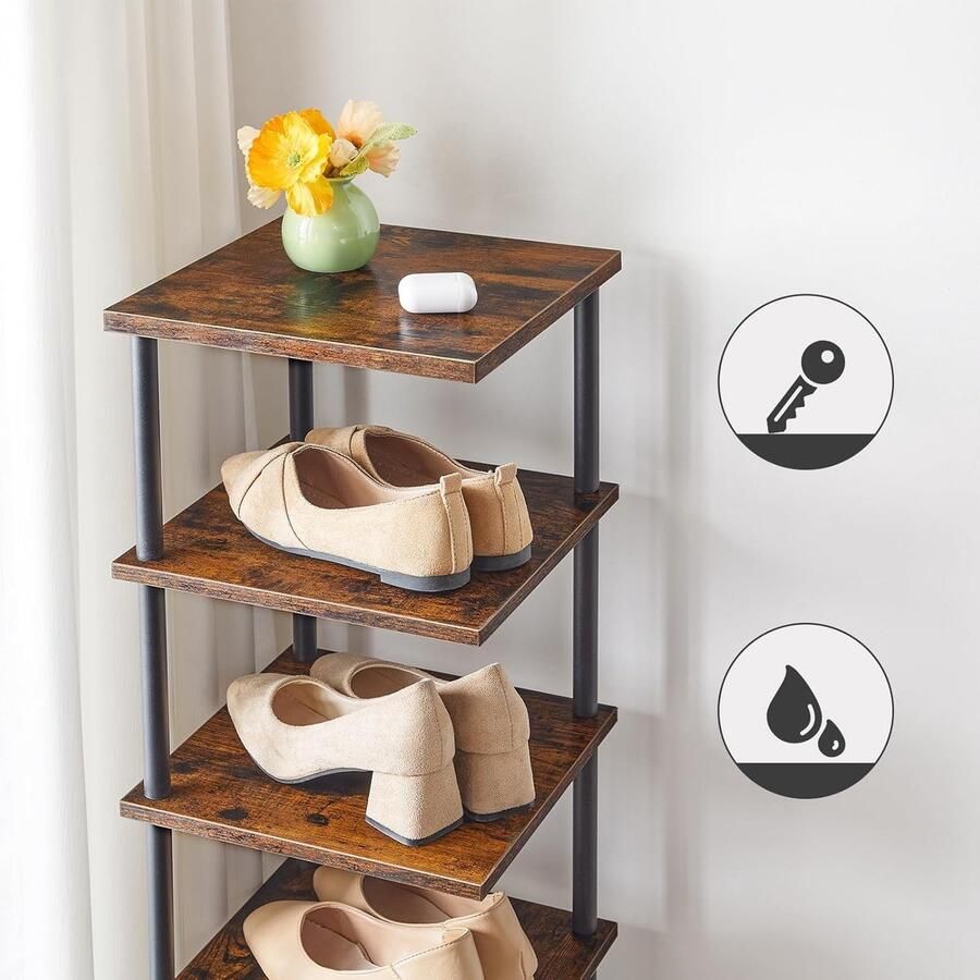 Schoenenrek 8-laags design geschikt voor hal en slaapkamer vintage bruin-zwart