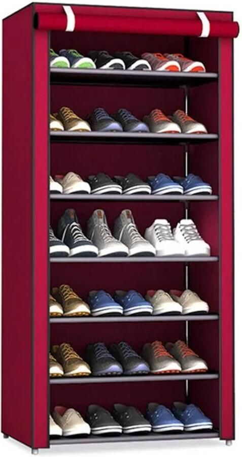 Schoenenrek 8-laags schoenenorganizer met non-woven stoffen hoes schoenenopbergplank voor 40-50 paar schoenen entree geschikt voor sneakers hoge hakken platte schoenen en laarzen rood