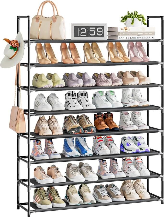 Schoenenrek 8 niveaus schoenenorganizer voor 32-40 paar schoenen ruimtebesparend en stabiel voor entree kledingkast en garage Zwart