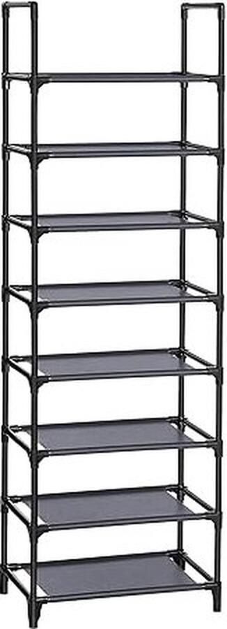 ZAZA Home Schoenenrek 8 niveaus schoenenrek schoenhouder smalle 46 x 28 x 145 cm metalen frame niet-geweven stoffen planken voor gang slaapkamer grijs