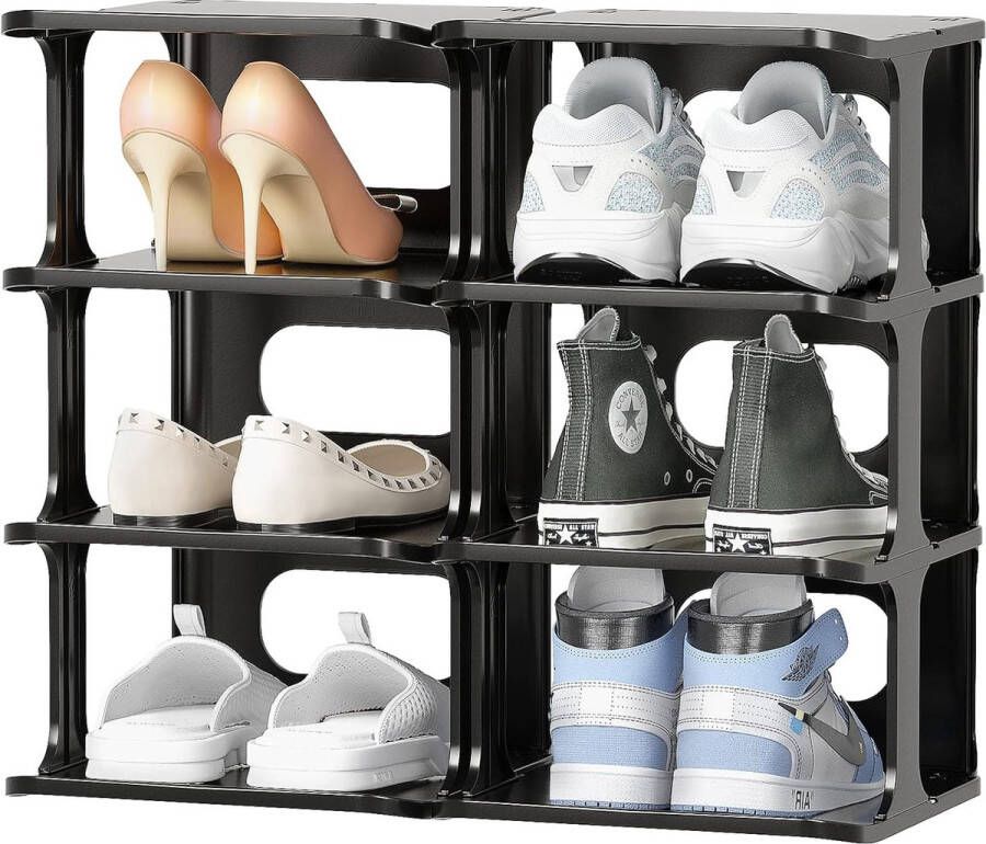 Schoenenrek 8 niveaus schoenenrek smal schoenenrek schoenenkast schoenenopberger zwart ruimtebesparend stapelbaar schoenenstandaard voor entree hal slaapkamer