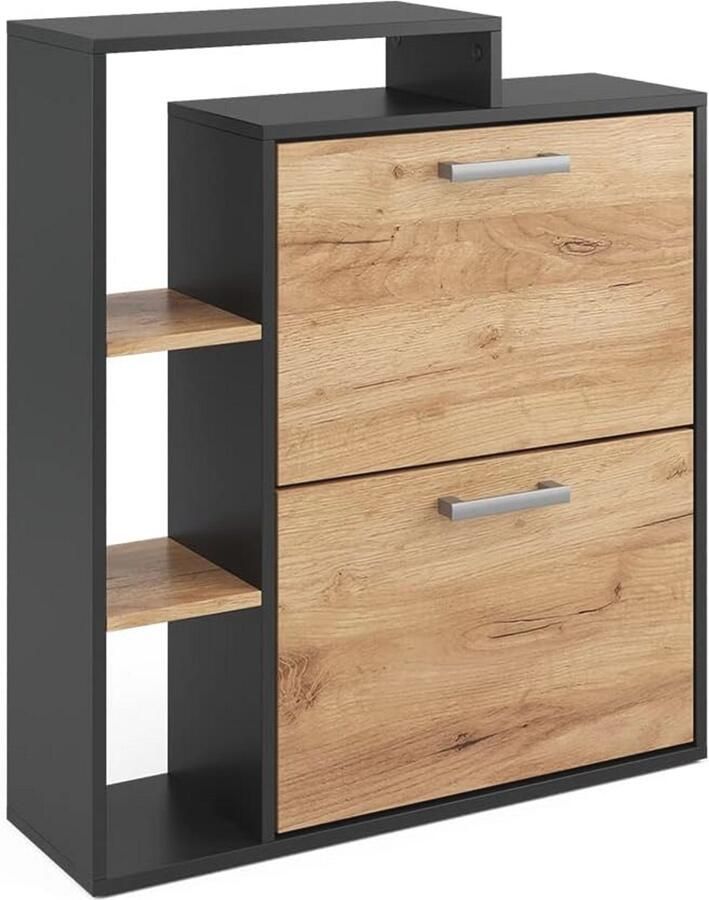Schoenenrek Antraciet Eiken 80 x 90 cm – Inklapbare Planken voor Schoenen
